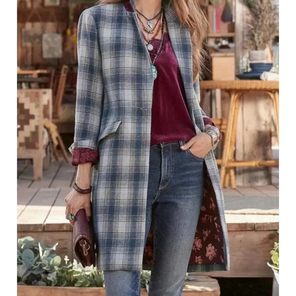 Sundance Annie Fall Plaid Long‎ Coat Multicolor Size Large Petite